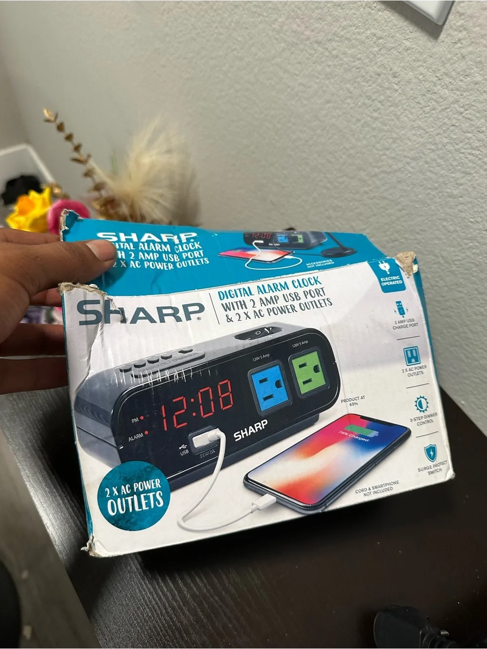 Sharp Digital Alarm Clock with USB Ports and AC Outlets - Black